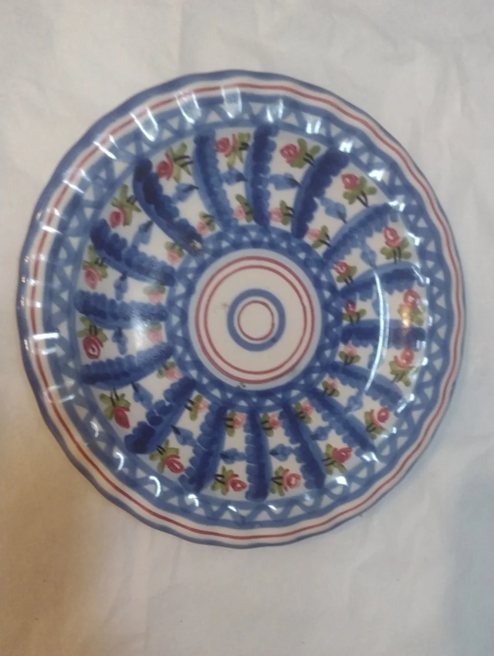 Blue Floral Ceramic Trinket Dish Plate - Decorative Home Plate 4 Hanging